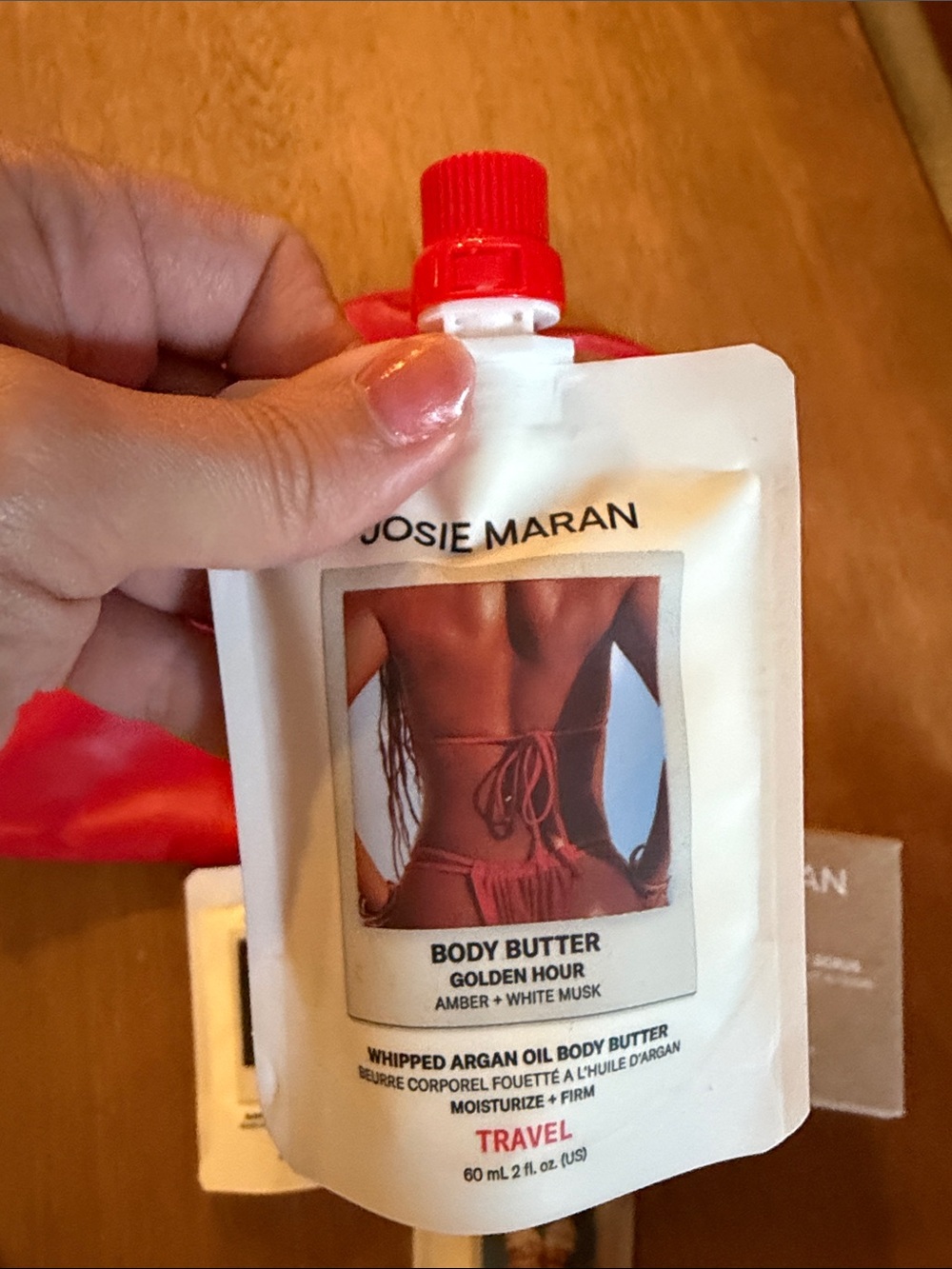 JOSIE MARAN Red Drawstring Cosmetic Pouch with Skincare Sachets - Picture 6 of 7